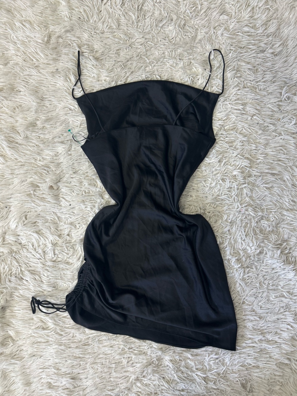 Topshop Black Ruched Satin Cowl Slip Mini Dress - Picture 7 of 11